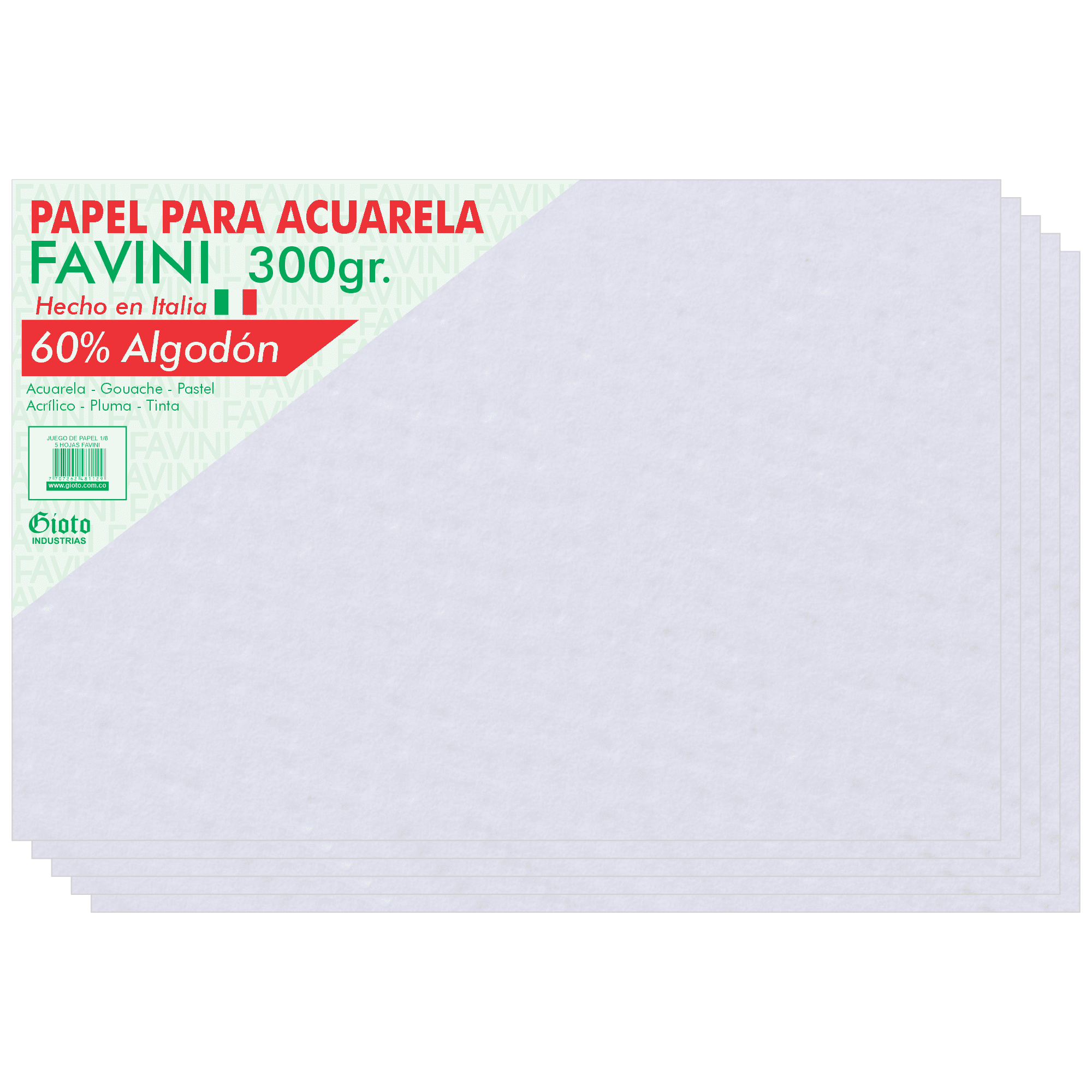 PAPEL ACUARELA 300 GRS 1/8 X 5 HOJAS FAVINI  