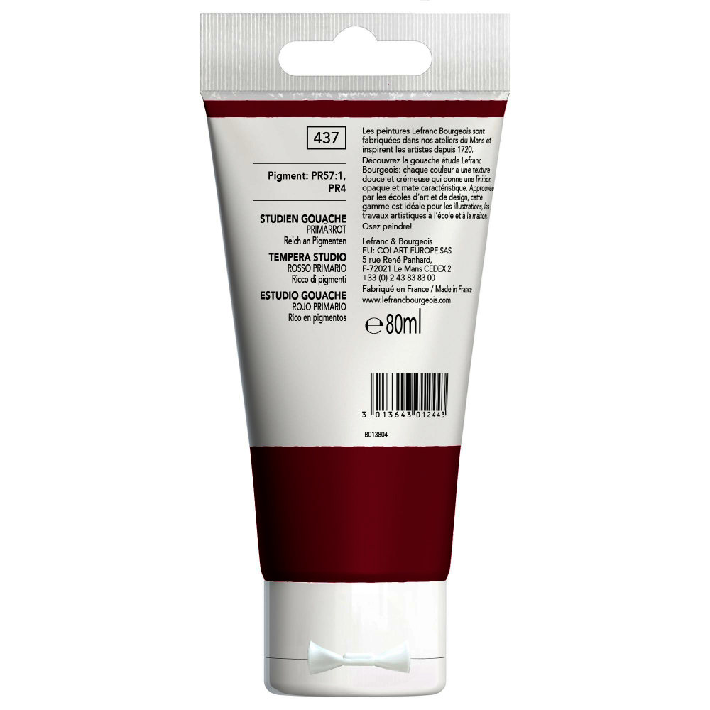TEMPERA GOUACHE LEFRANC STUDENT 80ML ROJO PRIMARIO 437