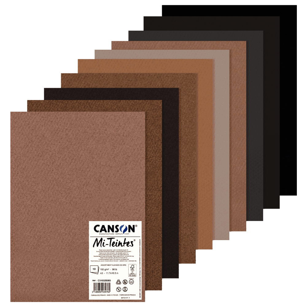 PAQUETE CANSON MI-TEINTES TONO GRIS X10H A3 160G C31032S083