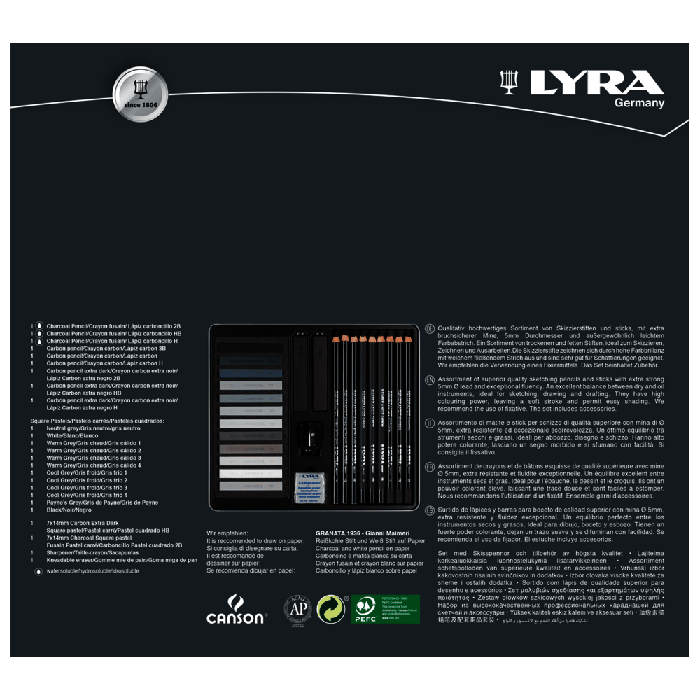 CAJA LAPIZ LYRA BOCETO GRISES X25 PC L2051251