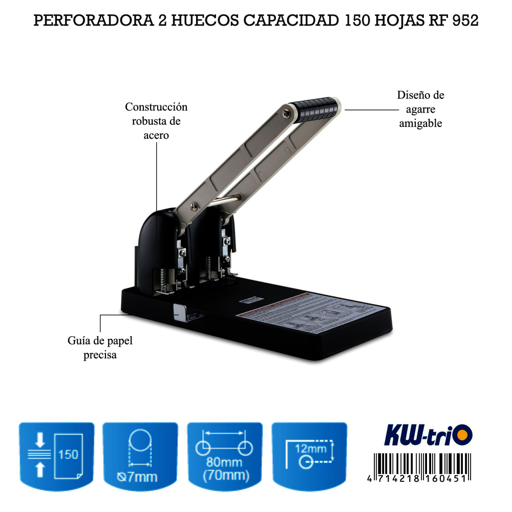 PERFORADORA KW-TRIO 150 HOJAS 2 HUECOS RF 952