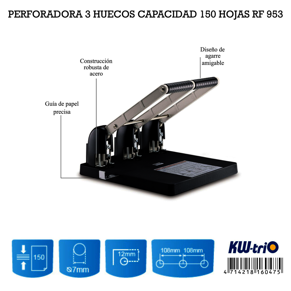 PERFORADORA KW-TRIO 150 HOJAS 3 HUECOS RF 953