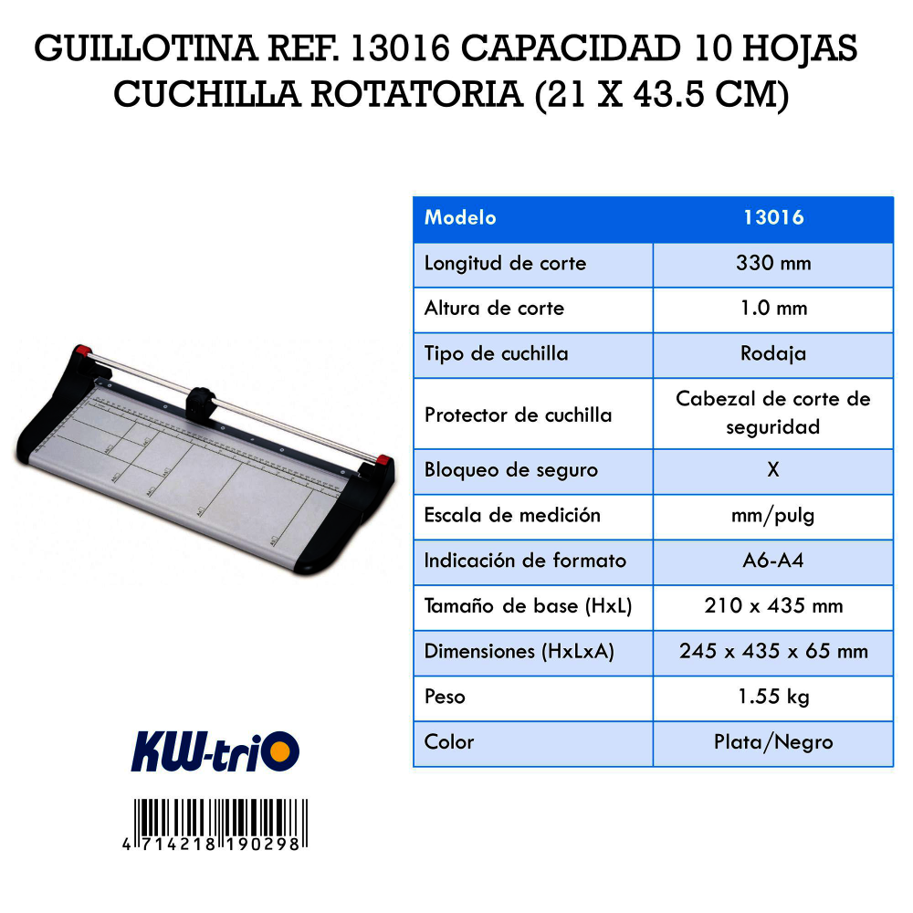 GUILLOTINA KW-TRIO RF 13016 - 21X43.5 CM 10 H