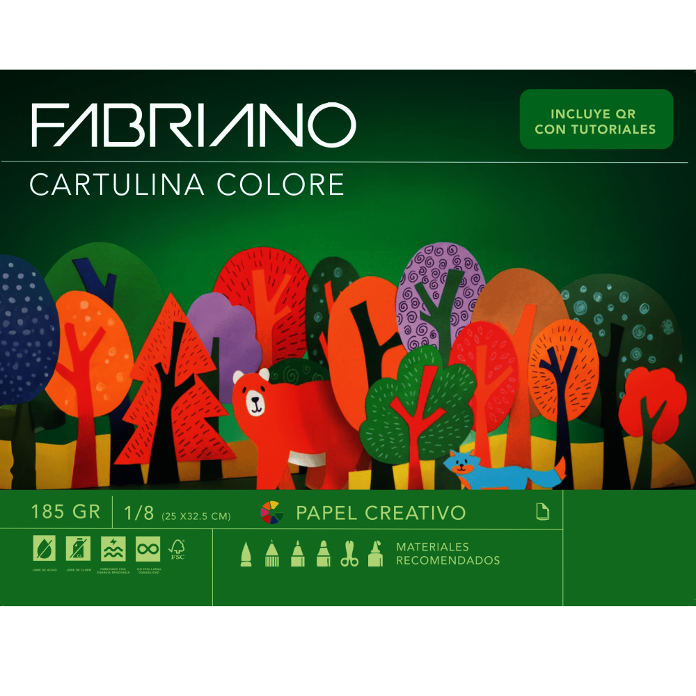 PAQUETE CARTULINA FABRIANO COLORE 1/8X12 HOJAS BASICOS   