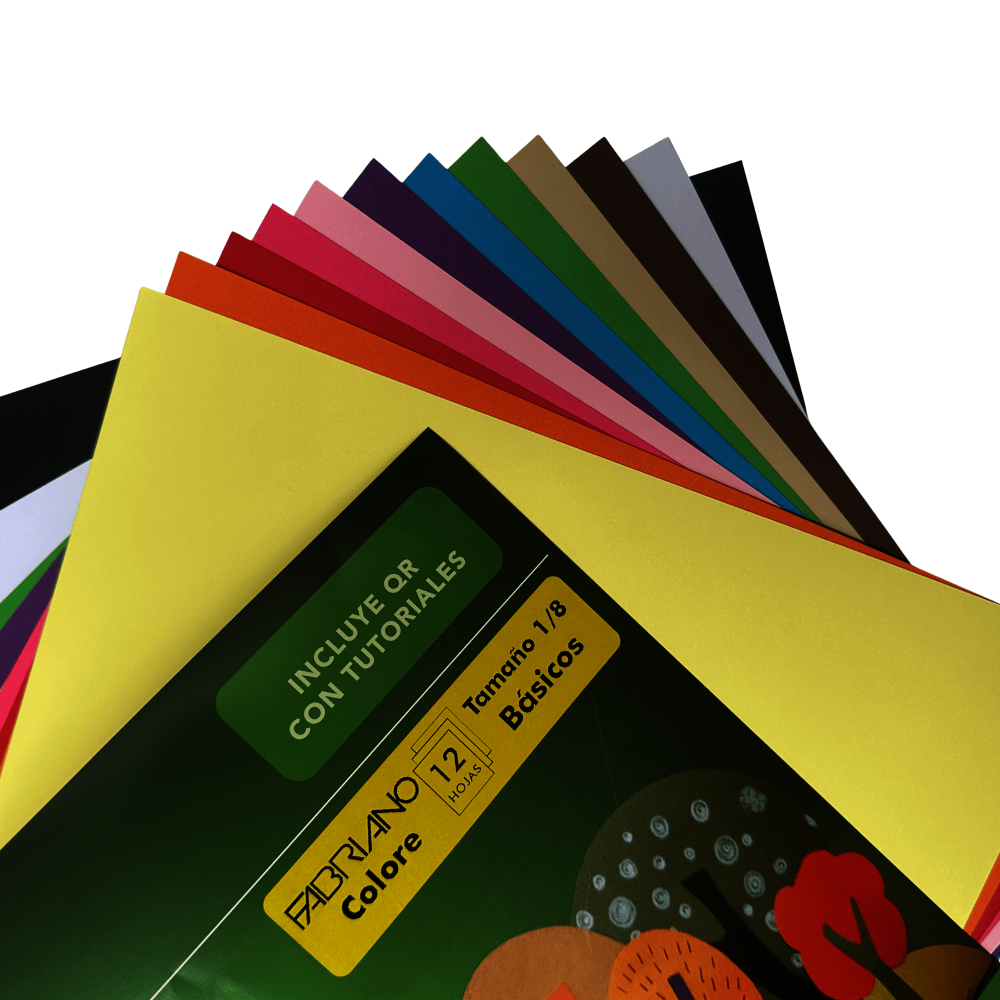 PAQUETE CARTULINA FABRIANO COLORE 1/8X12 HOJAS BASICOS   