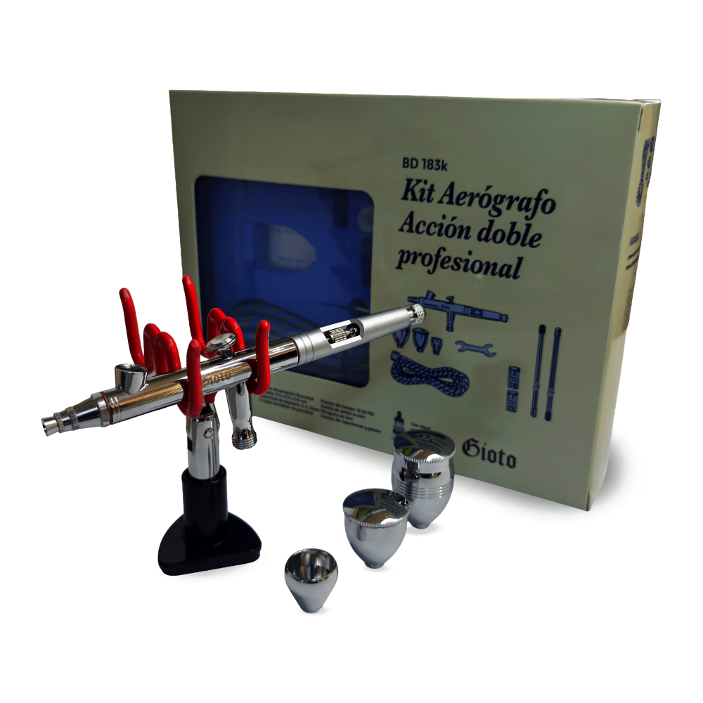 KIT AEROGRAFO | GIOTO | ACCION DOBLE | RF BD 183 | 3 COPAS + 2 AGUJAS-BOQUILLAS