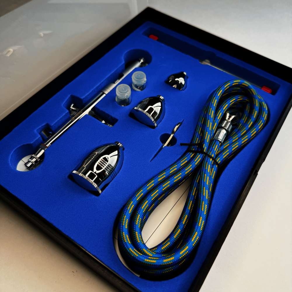 KIT AEROGRAFO | GIOTO | ACCION DOBLE | RF BD 183 | 3 COPAS + 2 AGUJAS-BOQUILLAS