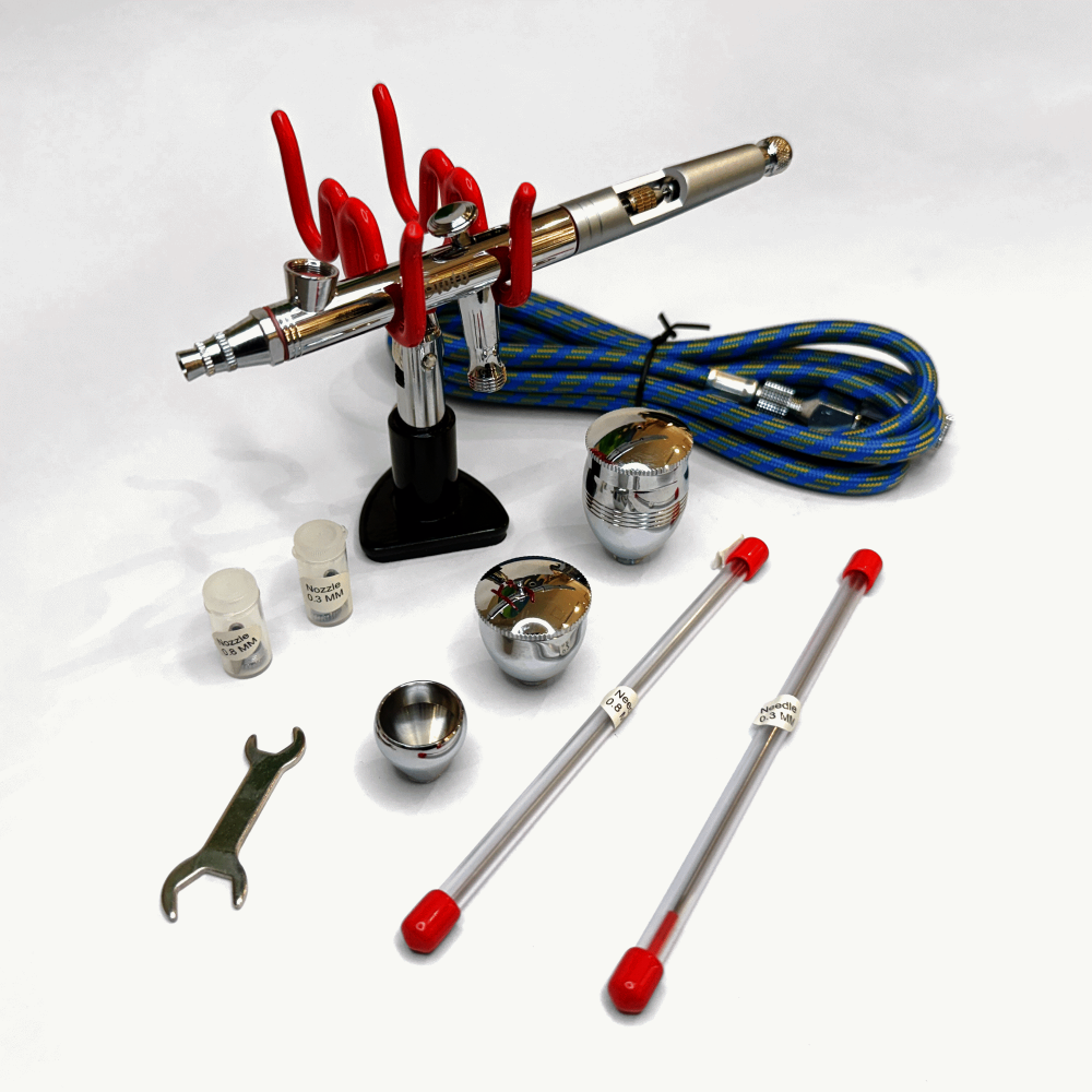 KIT AEROGRAFO | GIOTO | ACCION DOBLE | RF BD 183 | 3 COPAS + 2 AGUJAS-BOQUILLAS