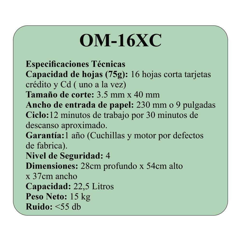 DESTRUCTORA DE PAPEL 16 HOJAS GIOTO OM-16XC