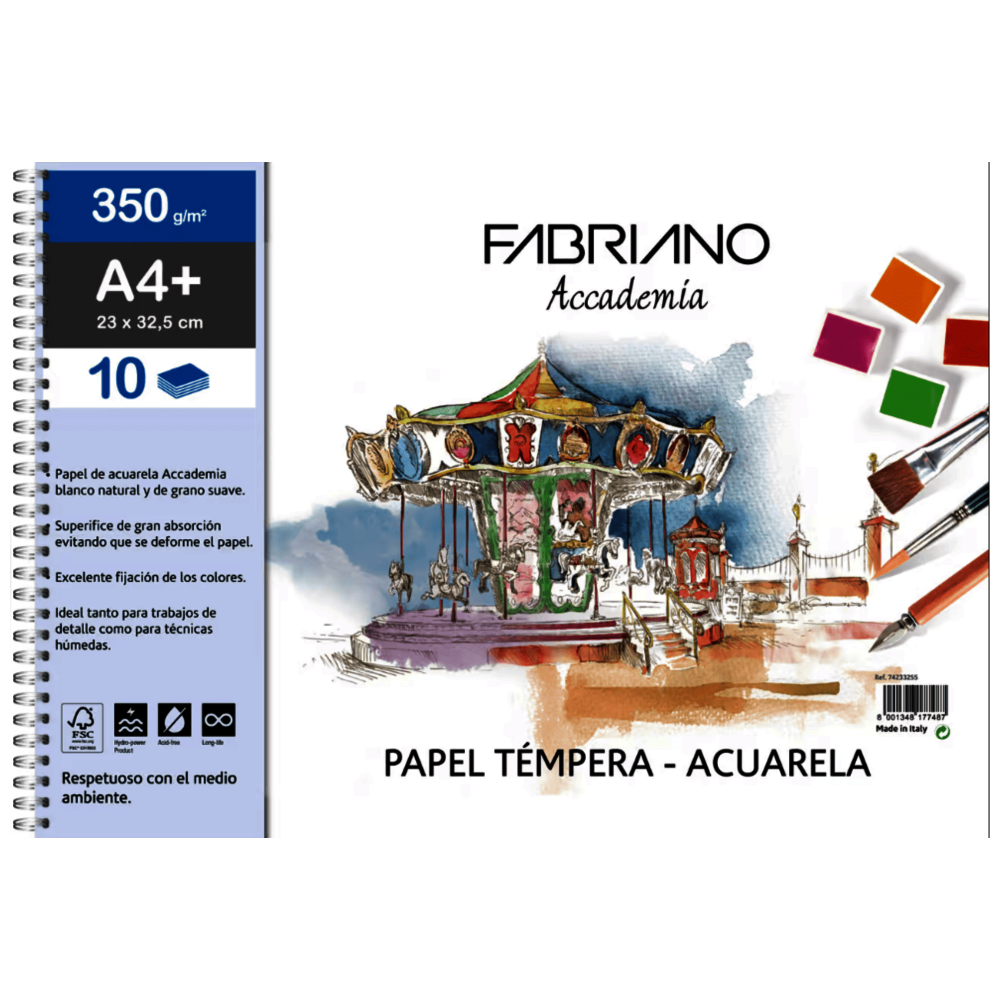 BITACORA FABRIANO ACCADEMIA TEMPERA - ACUARELA 350G 23X32.5CM 10H 74233255