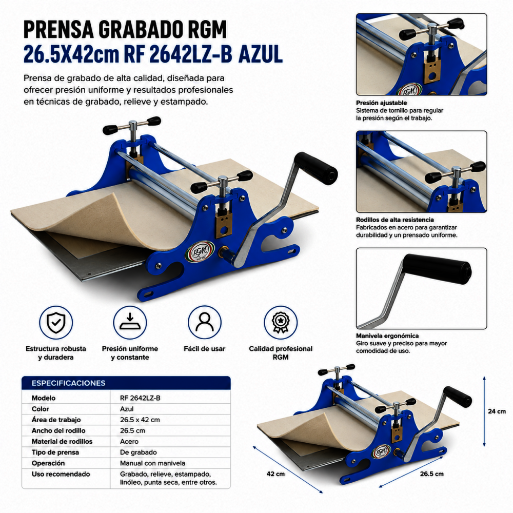 PRENSA PARA GRABADO | RGM |  26.5X42CM | 2642LZ AZUL | TORCULO 