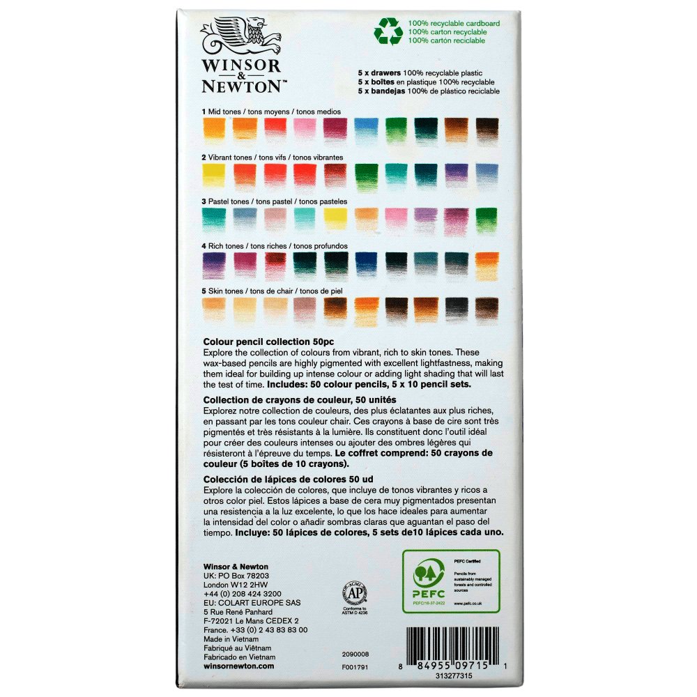 CAJA LAPIZ WINSOR COLORES X50 -2090008